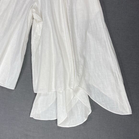 Lagenlook Linen Wide Leg Pants Womens L White Asymmetrical Parachute Boho Summer - Picture 9 of 14